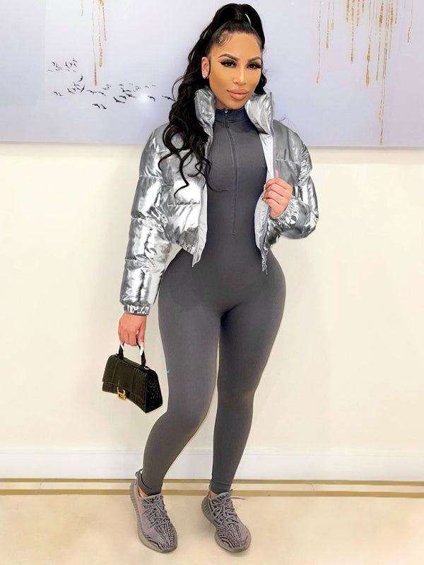 Opulence Emporion Glamour Glaze: Chic Metallic Shine Puffer Jacket