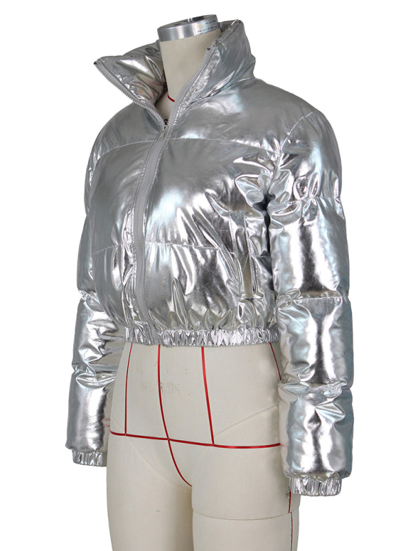 Opulence Emporion Glamour Glaze: Chic Metallic Shine Puffer Jacket