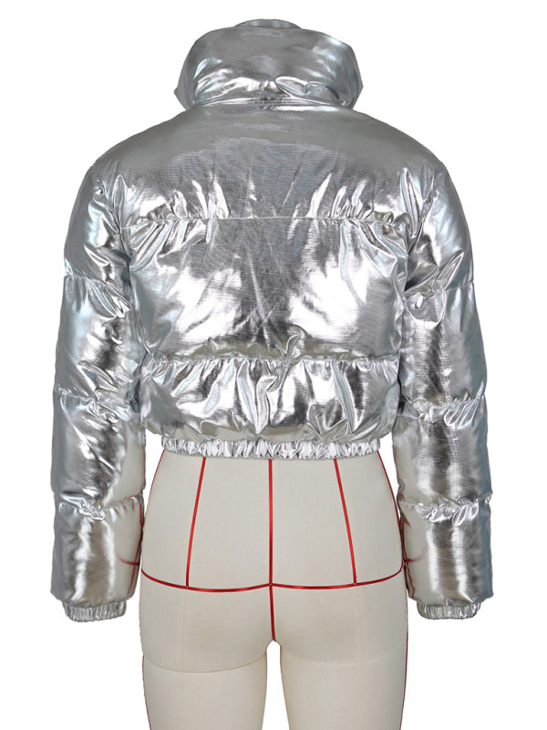 Opulence Emporion Glamour Glaze: Chic Metallic Shine Puffer Jacket