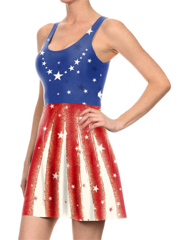 Women's Sleeveless Stars And Stripes Print Sundress