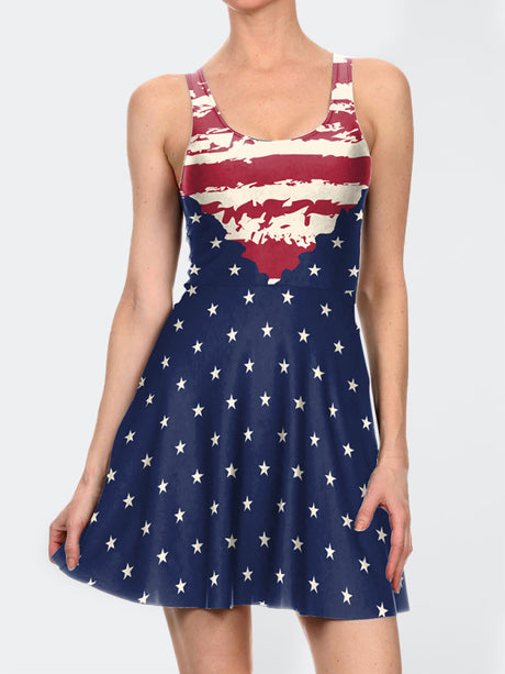 Women's Sleeveless Stars And Stripes Print Sundress
