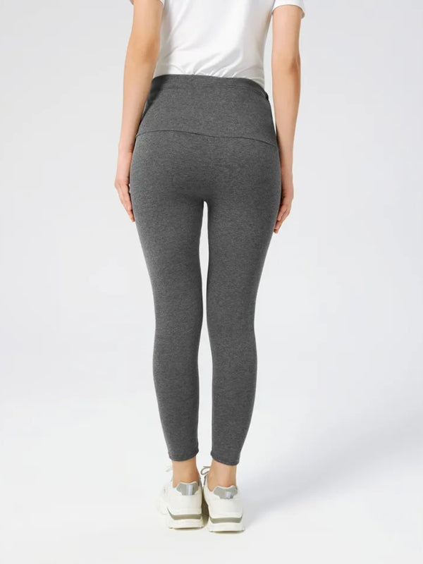 Maternity solid color drawstring tummy support casual leggings