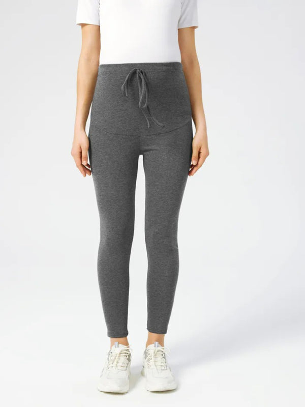 Maternity solid color drawstring tummy support casual leggings