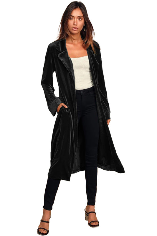 Women's gold velvet casual long lapel blazer