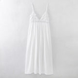 Women  Same Color Stitching Crochet Decoration Adjustable Spaghetti Strap V neck Strap Dress