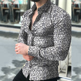 Long-Sleeve Casual Shirt with Lapel Collar and Floral Print