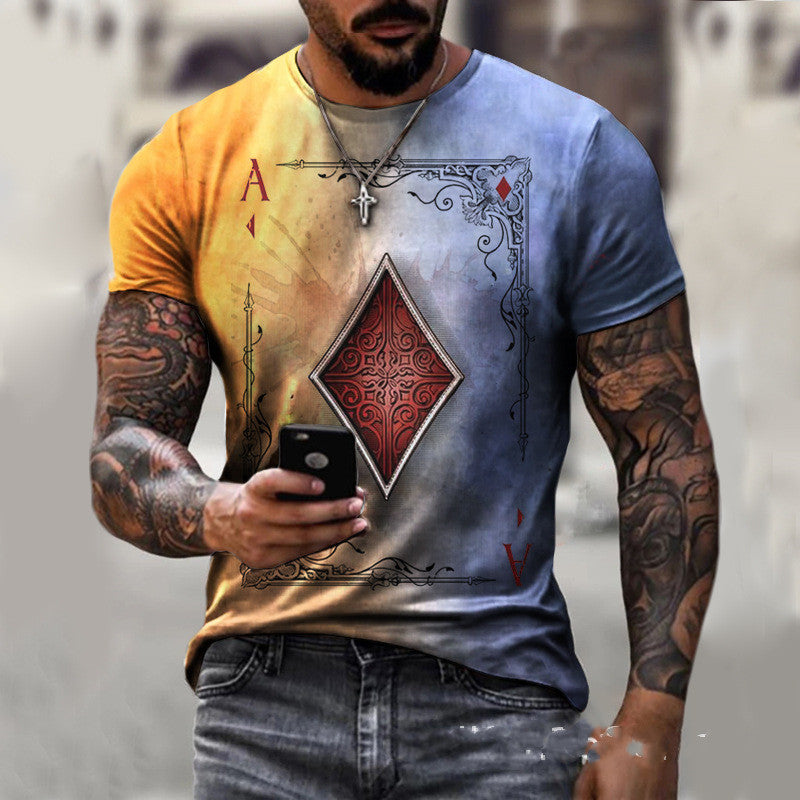 Card Printing Men's T-Shirt Top
