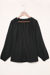 Notched Neck Balloon Sleeve Blouse