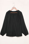 Notched Neck Balloon Sleeve Blouse