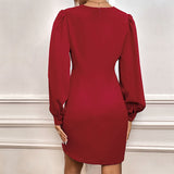 Autumn New European And American Women's Clothing Irregular Long Sleeve Solid Color Dress