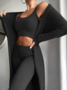 Chic Fleece Trio: Cropped Top, Slim-Fit Trousers & Elegant Overcoat Ensemble