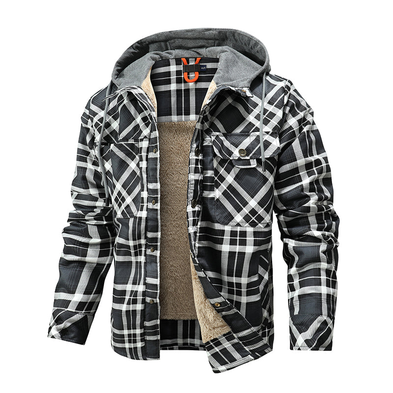 Men Lumberjack Plaid Hooded Jackets Snap Button
