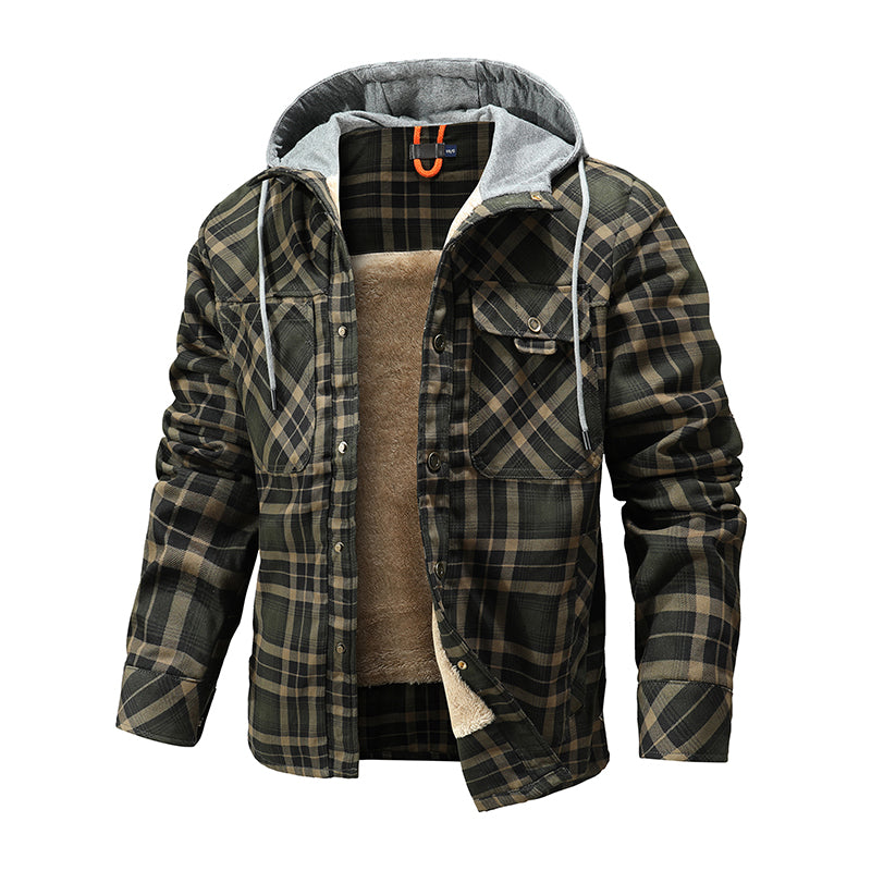 Men Lumberjack Plaid Hooded Jackets Snap Button