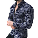 Long-Sleeve Casual Shirt with Lapel Collar and Floral Print