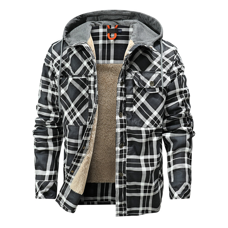 Men Lumberjack Plaid Hooded Jackets Snap Button