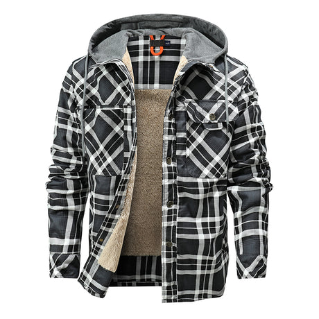 Men Lumberjack Plaid Hooded Jackets Snap Button