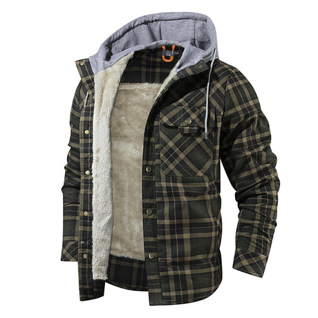 Men Lumberjack Plaid Hooded Jackets Snap Button