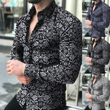 Long-Sleeve Casual Shirt with Lapel Collar and Floral Print