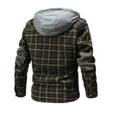 Men Lumberjack Plaid Hooded Jackets Snap Button