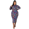 Pre-Order Curvy Size Fall Winter Long Sleeve Turtleneck Irregular Asymmetric Plaid Printed Slim-Fit Sexy Women Dress