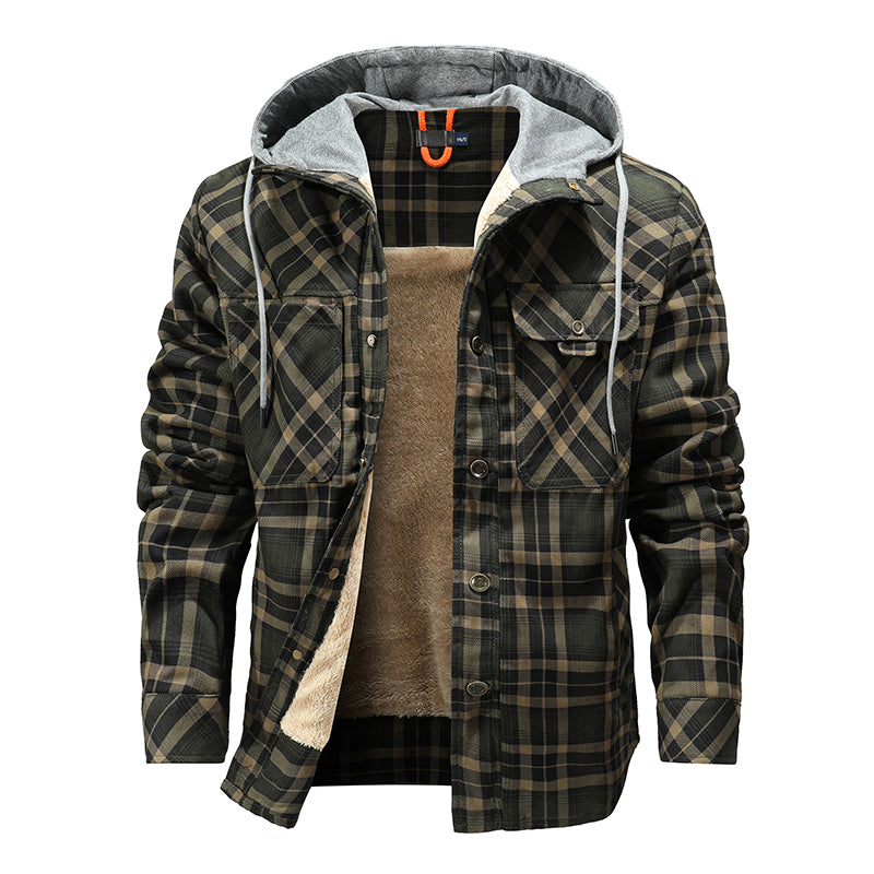 Men Lumberjack Plaid Hooded Jackets Snap Button