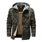 Men Lumberjack Plaid Hooded Jackets Snap Button