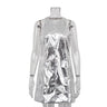 Summer Women Clothing Reflective Faux Leather Sexy Nightclub Vest Dress Sleeveless Short Dress