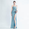 Gathers Sequ Handmade Floral Split Sling Simple Evening Dress