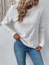 Women Tops Round Neck Solid Color Lace Hollowed Casual T Shirt