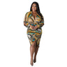 Pre-Order Curvy Size Women Clothes V neck Floral Print Slit Pleated Hollow Out Cutout Sleeve Dress
