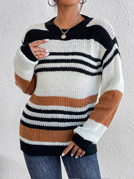 Pre-Order Women Clothing Autumn Winter Pullover Sweater Color Striped
