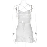 Women Clothing Summer Elegant Sexy Low Cut Backless Lace up Strap Dress