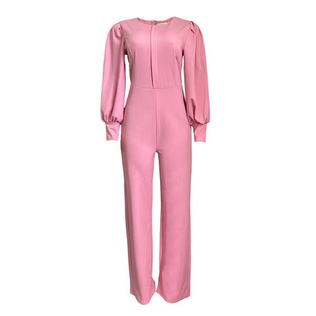 Pre-Order Autumn Winter Office High Waist Straight Solid Color African Jumpsuit Mom Wear Curvy Size