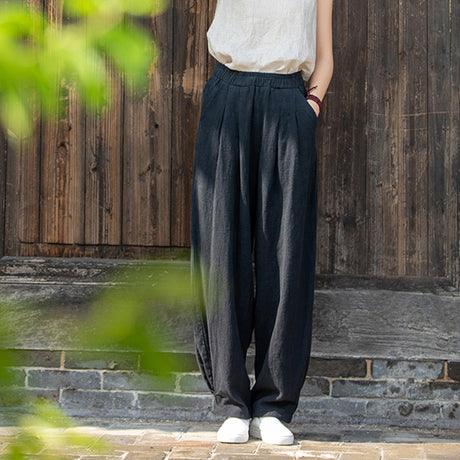 Cotton Linen Women Clothing Spring Summer Artistic Stone Washed Loose Cotton Linen Slimming Trousers Ladies Linen