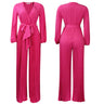 Pre-Order Summer V neck Sexy Lace up Pleated Wide Leg Jumpsuit