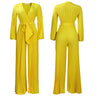 Pre-Order Summer V neck Sexy Lace up Pleated Wide Leg Jumpsuit