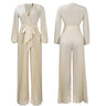 Pre-Order Summer V neck Sexy Lace up Pleated Wide Leg Jumpsuit
