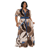 Pre-Order Curvy Size  Color Printing with Belt Loose  Women Clothing Dress