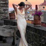 Women  off Shoulder Dress Sexy Backless Satin Dress Light Luxury Dress Elegant Fishtail