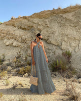 Halter Three Dimensional Floral Mop Tiered Dress