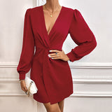 Autumn New European And American Women's Clothing Irregular Long Sleeve Solid Color Dress