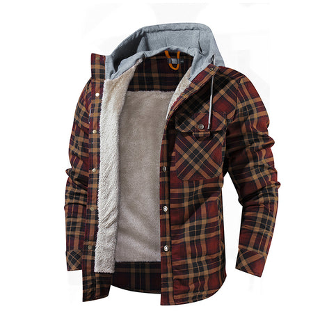 Men Lumberjack Plaid Hooded Jackets Snap Button