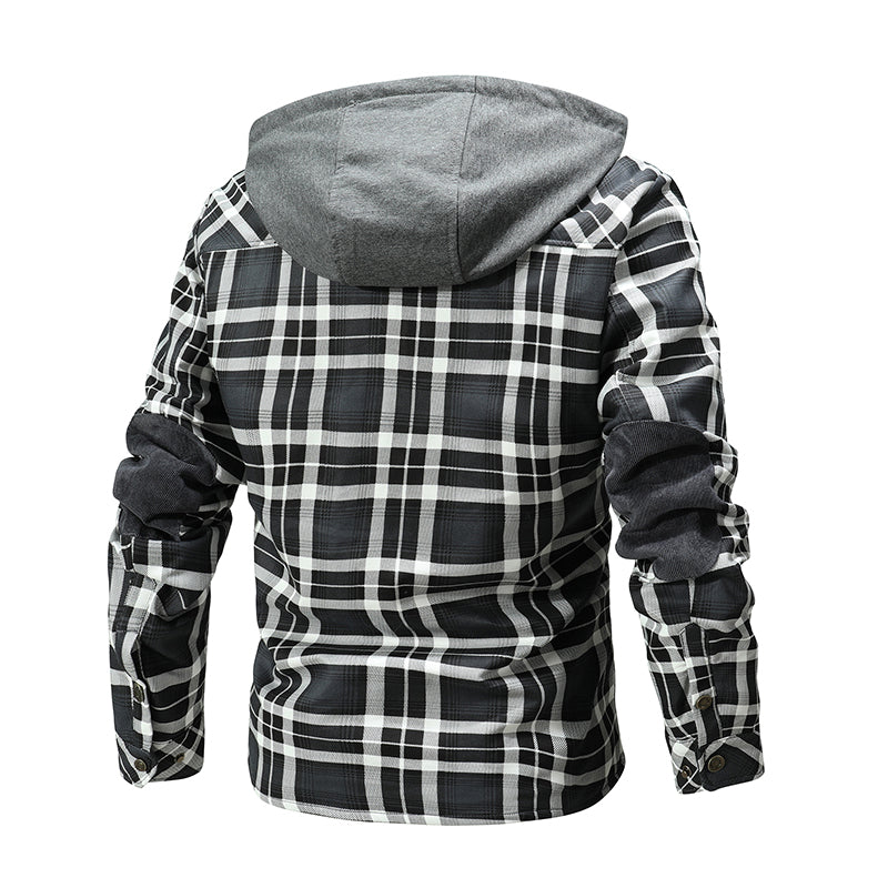 Men Lumberjack Plaid Hooded Jackets Snap Button