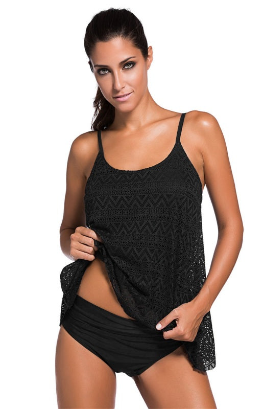 Women's Jacquard Mesh Solid Color Split Swimsuit