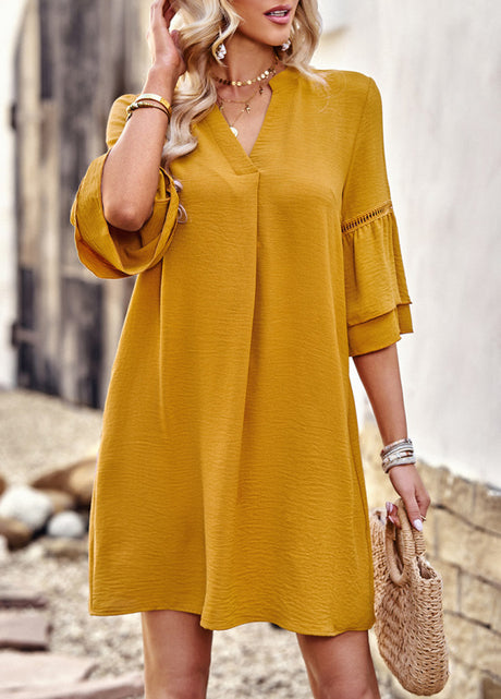 Women's Solid Color Flutter Sleeve Dress