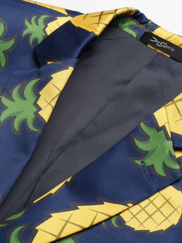 Men's Casual Print Pineapple Fruit Pattern Two Button Suit