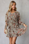 Floral Smocked Tie-Neck Frill Trim Dress