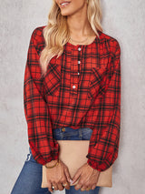 Women's fashion check Round Neck Shirt