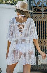 Women's Plant Embroidered Mesh Cover Up