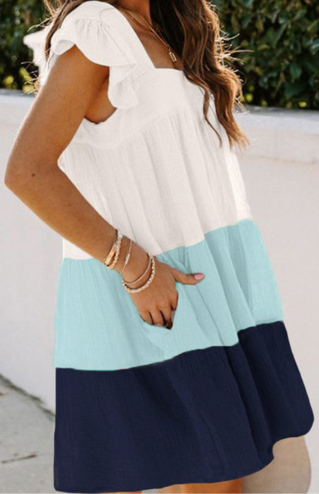 Women'S Casual Colorblock Square Neck Midi Skirt